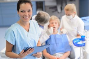 Woman at oral surgery office